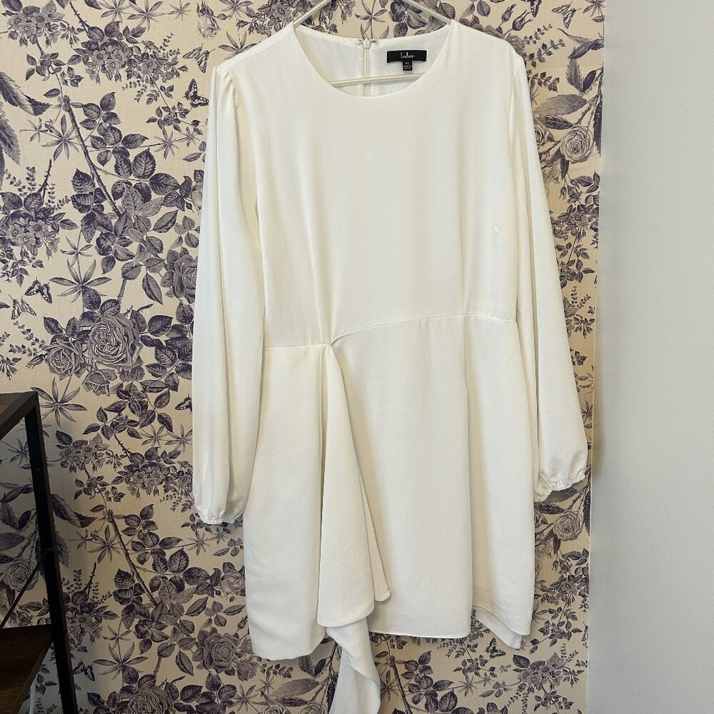 Lulu's Believe It or Knot White Long Sleeve White Tie-Front Skater Dress (XL) - Picture 2 of 5